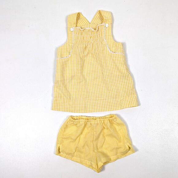 Vintage Magic Years Outfit Girls Size 18-24m Yellow Gingham Tank Shorts - Picture 1 of 7